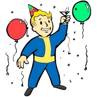 🎉 88427b9d Vault Boy Fallout fallout, party, cartoon, celebration, video game whatsapp sticker