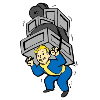 💪 997139b7 Vault Boy Fallout video game, vault, load, carrying, cartoon whatsapp sticker