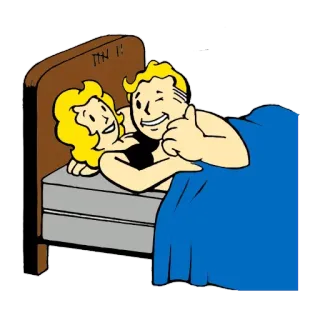 👫 a651e5e5 Vault Boy Fallout fallout, bed, woman, man, couple, nuclear, thumbs up whatsapp sticker
