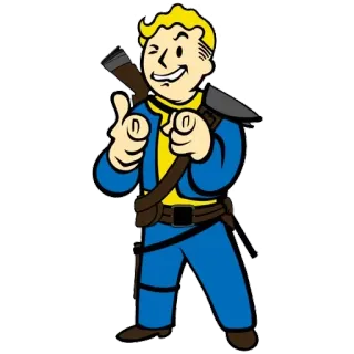 😉 d9c2876d Vault Boy Fallout video game, cartoon, thumbs up, perk, vault-tec whatsapp sticker