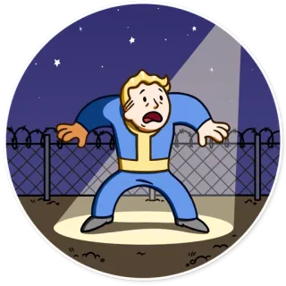 😨 42c77c76 Vault Boy Fallout 电子游戏, 辐射, vault boy, 栅栏, 害怕 telegram sticker