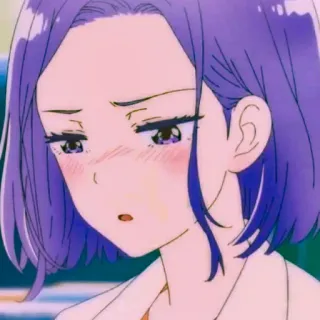 😳 11ae3904 애니메이션, 여자, 보라색 머리, 볼 빨개짐, 슬픈, 뿌루퉁 telegram sticker