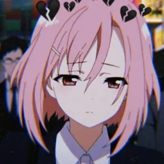 😔 869caded 애니메이션, 슬픈, 여자, 분홍색 머리, 상처받은 마음 telegram sticker