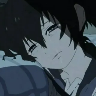 😭 9e34f8cb 애니메이션, 슬픈, 우는, 눈물, 감정적인, 검은 머리, 잠 못 이루는 telegram sticker