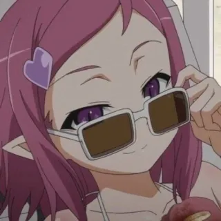 💜 b8f56510 애니메이션, 여자, 선글라스, 보라색 머리, 해변, 하트 telegram sticker