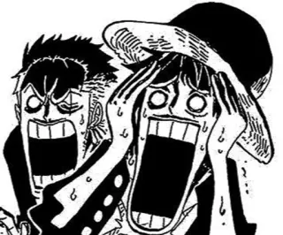 🏴‍☠️ 5e90a8ea Monkey D. Luffy One Piece animé, manga, choqué, peur, One Piece, Monkey D. Luffy, Équipage du Chapeau de Paille, dessin animé telegram sticker