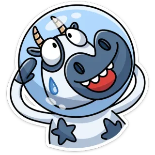 😢 0d92304e วัว, สัตว์, การ์ตูน, อวกาศ, หมวกกันน็อก, น่ารัก telegram sticker