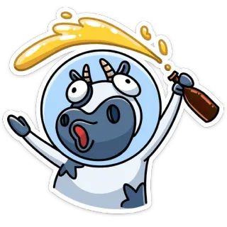 🍾 5eacaac3 วัว, ยูนิคอร์น, นักบินอวกาศ, ดื่ม, สัตว์, การ์ตูน telegram sticker