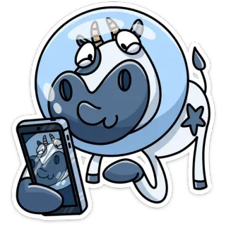 🤳 fb06fda8 วัว, อวกาศ, ยูนิคอร์น, เซลฟี่, การ์ตูน, สัตว์, นักบินอวกาศ telegram sticker
