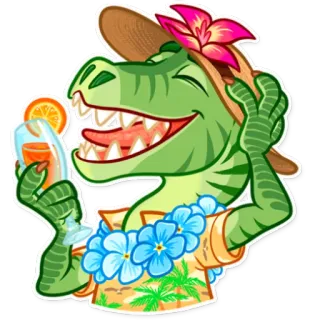 ☀️ 0b09ab1c khủng long, khủng long bạo chúa, kỳ nghỉ, nhiệt đới, cocktail, mùa hè telegram sticker
