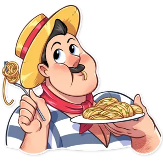 🤤 980e0b46 итальянский, мужчина, еда, спагетти, паста, мультфильм, шеф-повар, повар telegram sticker