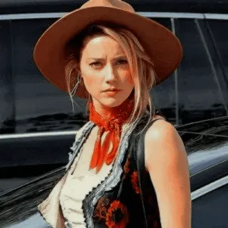 🐬 38ed2617 mujer, sombrero, pañuelo rojo, western, estilo, exterior, retrato telegram sticker