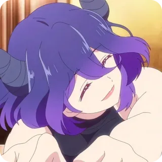 😇 8787a622 Anime, Ác quỷ, Sừng, Tóc tím, Nụ cười telegram sticker