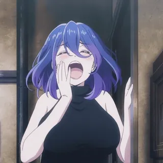 🥱 e57e0594 аниме, женщина, зевает, уставшая, фиолетовые волосы telegram sticker