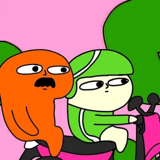 ✨ caf775fd cartoon, character, illustration, animation, pink, green, orange whatsapp sticker