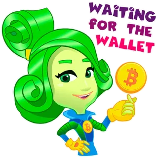 🤑 b3d3ed22 WAITING FOR THE WALLET Bitcoin, Cryptomonnaie, Attente, Portefeuille, Dessin animé whatsapp sticker
