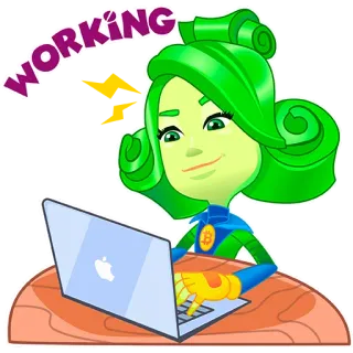 🤓 e1b269bd WORKING Ordinateur, Entreprise, Emploi, Travail, Travail, Dessin animé, Vert whatsapp sticker