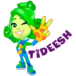 ✌ e504b081 TiDEESH Dessin animé, Vert, Personnage, Signe de paix whatsapp sticker