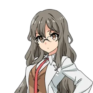 👩‍⚕️ 600866c7 Rio Futaba Rascal Does Not Dream of Bunny Girl Senpai Anime, Chica, Científica, Morena, Bata de laboratorio, Gafas telegram sticker