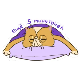 😊 2fddae04 ещё 5 минуточек Katze, Schlaf, müde, Kissen, Cartoon, Aufschieben telegram sticker