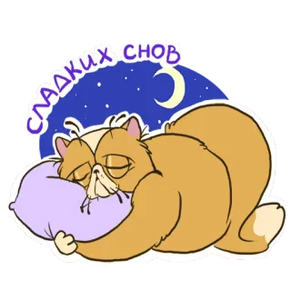❤ 93e02eab СЛАДКИХ СНОВ schlafende Katze, gute Nacht, süße Träume, Katze, Kissen, Cartoon telegram sticker