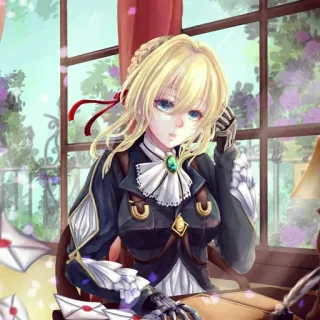 🤔 0fd6dc1c Violet Evergarden Anime, Dziewczyna, Blondynka, Litery, Okno, Portret telegram sticker