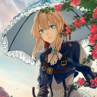 🤩 d4e3fd9c Violet Evergarden Anime, Postać, Portret, Dziewczyna, Parasol telegram sticker