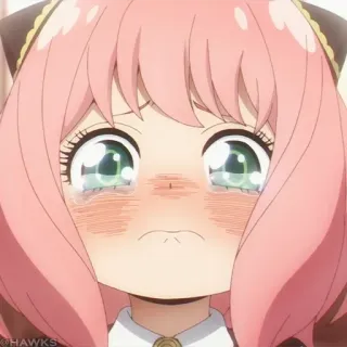 🍥 94f50fdb Anya anime, płacz, łzy, dziewczyna, różowe włosy, forger, spy x family telegram sticker