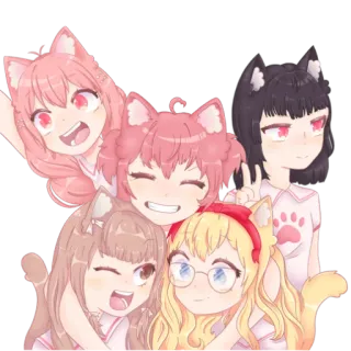 👩‍👩‍👧 6a56e60f Anime, Kawaii, Catgirl, Mignon, Amis, Groupe telegram sticker
