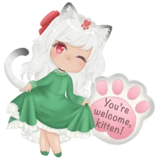 👗 6ef999f8 You're welcome, kitten! fille chat, anime, manga, chibi, kawaii, mignon, animal de compagnie telegram sticker