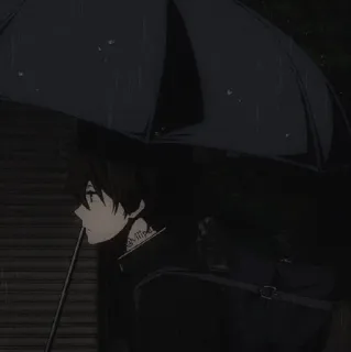 🎟 16ffd409 อนิเมะ, ร่ม, ฝน, เด็กผู้ชาย, มืด, ขาวดำ telegram sticker
