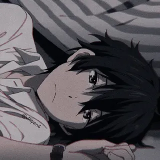 🎟 754f9f2a willpend อนิเมะ, เศร้า, เด็กผู้ชาย, นอน, ผมสีดำ telegram sticker