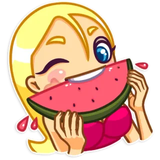 🍉 8cc8de18 แตงโม, ผู้หญิง, การ์ตูน, ผลไม้, ฤดูร้อน telegram sticker