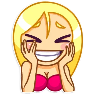 😆 a49bfeb4 อิโมจิ, การ์ตูน, ผมบลอนด์, ผู้หญิง, ยิ้ม, หัวเราะ telegram sticker