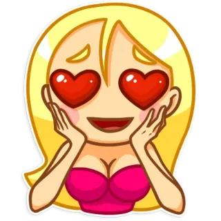 😍 e50277e6 ผู้หญิง, ตาเป็นรูปหัวใจ, รัก, สีบลอนด์, สติกเกอร์, อีโมจิ, การ์ตูน telegram sticker