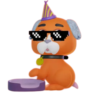 🦊 8a3b08e9 anjing, anak anjing, topi pesta, kacamata, pixelated, hewan peliharaan, hewan telegram sticker