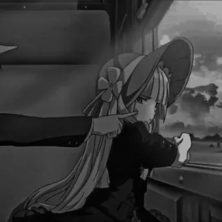 ♠️ 239ce22d アニメガール, 帽子, 電車, 白黒, 窓 telegram sticker