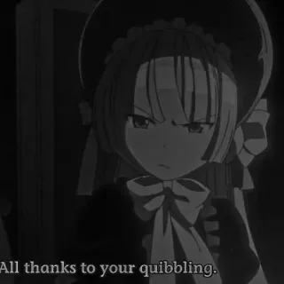 ♠️ 6e1aec27 All thanks to your quibbling. アニメ, モノクロ, 女の子, イライラ telegram sticker