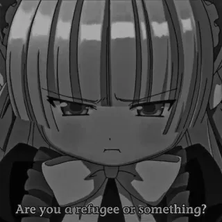 ♠️ a004cbf3 Are you a refugee or something? アニメガール, 難民, 質問, 金髪, 怒り, マンガ, アニメ telegram sticker