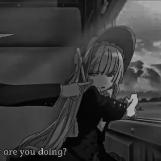 ♠️ d6a36a97 What are you doing? アニメ, 女の子, 質問, 電車, 白黒 telegram sticker