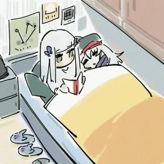 🌙 d2a34627 Anime, Cartoon, Bed, Lezen, Kawaii, Schattig, Vrienden telegram sticker