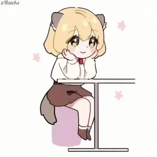 ☺️ 363cbe02 动漫女孩, 可爱, Q版, 卡哇伊, 动物耳朵, 坐着 telegram sticker