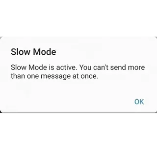 🚷 b5c91f67 Slow Mode
Slow Mode is active. You can't send more
than one message at once.
OK mode lambat, obrolan, pesan, peringatan, pemberitahuan, komunikasi telegram sticker