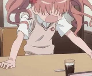 🙂 345101f3 动漫, 女孩, 沮丧, 桌子, 饮料 telegram sticker