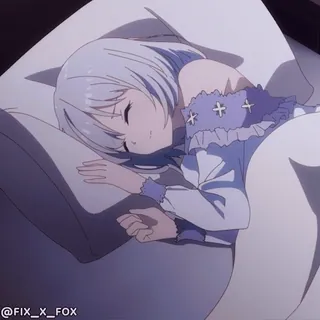 🥱 32470700 @FIX_X_FOX anime, tidur, gadis, rambut putih whatsapp sticker