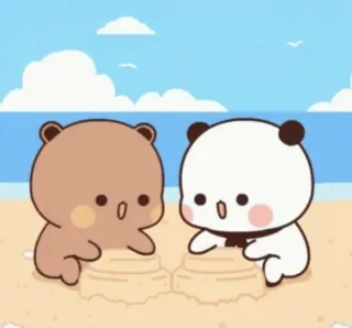 🌟 548fa64e beruang, istana pasir, pantai, imut, kartun, binatang whatsapp sticker