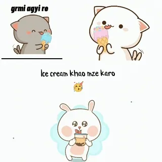 🍨 e44cfa24 grmi agyi re 
Ice cream khao mze karo ice cream, cat, rabbit, kawaii, dessert, food, summer telegram sticker