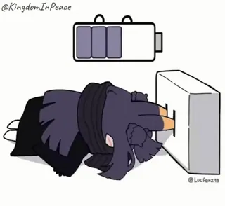 😴 b173f5fd Chibi, Kreskówka, Bateria, Wyczerpany, Zmęczony, Ładowanie, Wtyczka, Senny telegram sticker