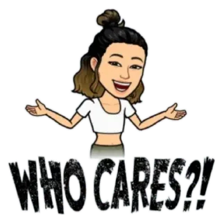 🗿 61dd5f6a WHO CARES?! Bitmoji, 무관심, 빈정거림, 태도, 부주의, 웃긴 telegram sticker