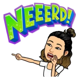 🤓 cbccf575 NEERD! 만화, 아바타, 가리키는, Bitmoji, 느낌표 telegram sticker